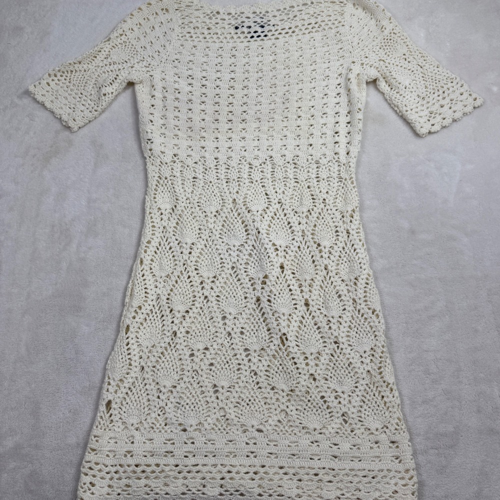 Ralph Lauren Hand Knit Crochet Dress Cream Ivory Cotton Italian Yarn Womens M - Picture 4 of 6